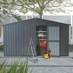 11x12.5ft Outdoor Storage Shed with Windows, Galvanized Steel Garden Shed, Lockable Double Doors and 16 Vents, Large Utility Tool Storage for Backyard Patio