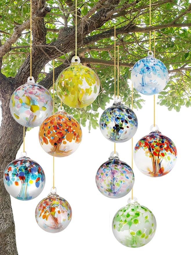 Dale Tiffany Hand Blown Glass, 4" Diameter Hope, Tree of Life Collection, Witch Globe Hanging Garden Indoor/Outdoor Decorative Ornament Gazing Ball