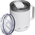 12oz Insulated Coffee Mug with Lid – Includes Two Lids, Stainless Steel Coffee Travel Mug with Handle, Double Wall Vacuum Insulated Camping Mug for Home, Office & Outdoor, White