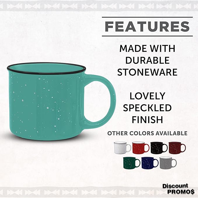 DISCOUNT PROMOS Ceramic Campfire Coffee Mugs 13 oz. Set of 10, Bulk Pack - Perfect for Tea, Espresso, Cappuccino, Hot Cocoa - Mint