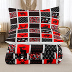 Tailor Shop Deer Comforter Sets for Kids Boys Teens Camo Comforter Sets Queen Black and Black Red Bedding Set Room Decor, with 2 Pillowcase