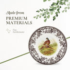 Spode Woodland Pheasant Luncheon Plate - 9" Fine Earthenware Plate with British Flowers Border, Rustic Game Bird Design - Dishwasher, Microwave, Oven & Freezer Safe - Made in England (Pack of 2)
