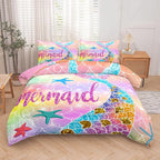 NINENINE Mermaid Bedding Sets 5PCS Twin Size Comforter Sets for Girls, Glitter Bedding Set Toddler Comforter Sets for Girls (1Comforter, 1Flat Sheet, 1Fitted Sheet, 2Pillowcases)