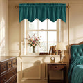 Teal Valance for Windows Scalloped 52x18 Inch 1 Panel | Soft Velvet Wavy Small Kitchen Curtains, Elegant Privacy Shielding Window Treatment for Bathroom, Laundry, RV