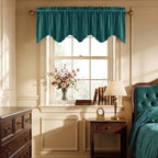 Teal Valance for Windows Scalloped 52x18 Inch 1 Panel | Soft Velvet Wavy Small Kitchen Curtains, Elegant Privacy Shielding Window Treatment for Bathroom, Laundry, RV