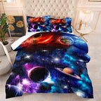 NINENINE Space Bedding Sets Queen Size for Girls Purple Galaxy Comforter Outer Space Earth Planets Stars Theme Solar Galaxy Bedding System Bed Set with 1 Space Comforter 2 Pillowcases