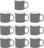 DISCOUNT PROMOS Ceramic Campfire Coffee Mugs 13 oz. Set of 10, Bulk Pack - Perfect for Tea, Espresso, Cappuccino, Hot Cocoa - Grey