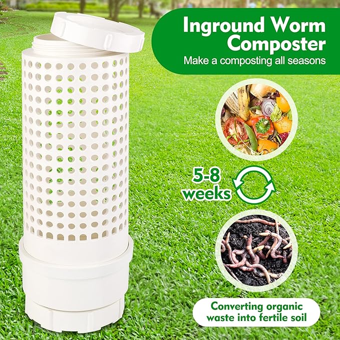 2 Packs Inground Worm Composter, Outdoor Worm Farm Compost Bin Kit with Lid for Raised Garden Beds, Reducing Food Waste Composting Systems - with Shovel & Gloves