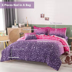 PERFEMET 6Pcs Queen Comforter Set with Sheets, Purple Glitter Tie Dye Girls Bedding Sets, Colorful Ombre Gradient Bed in A Bag, Soft Fluffy Teen Girl Bed Set for Bedroom Decor