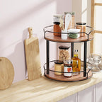 Lazy Susan Organizer 2 Tier - Turntable Spice Rack for Table Top, Wooden Rotating Lazy Susan for Cabinet Pantry Kitchen Countertop Dining Table Cupboard Bathroom Vanity Storage