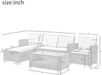 Outdoor Patio Furniture Sets, 4 Piece Rattan Conversation Sofa Wicker Sectional Couch with Chaise Lounge, Single Sofachair, Seat Cushions and Glass Table, for Garden Backyard Deck, Gray