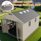 Devoko 10 x 12 FT Plastic Outdoor Storage Shed with Windows, Resin Tools Shed with Floor Large Storage Garden Shed for Patio,Garden, Backyard, Lawn, Beige