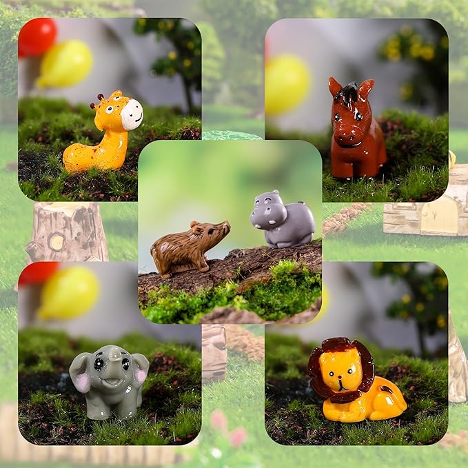 37 Pcs Mini Resin Animal Figurines Fairy Garden Accessories Micro Landscape Decor with Tiger Elephant Owl Giraffe Panda Flamingo Fox Monkey Hippo