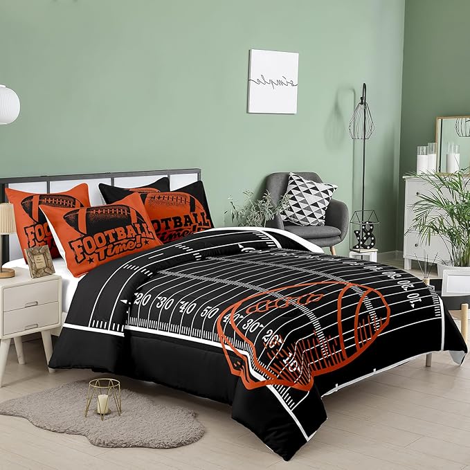 Tailor Shop Sports Football Bedding Set for Boys Kids Teens ，Football Comforter Sets Twin Size Black Rugby Theme Bedding Set with 1 Comforter 1 Pillowcases…