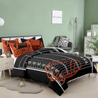 Tailor Shop Sports Football Comforter Set for Boys Kids Teens ，Football Bedding Sets King Size Black Rugby Theme Bedding Set with 2 Comforter 2 Pillowcases