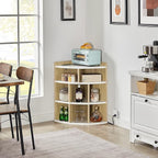 Vecelo Corner Cabinet with Charging Station, 3-Tier Cube Storage Organizer with USB Ports and Outlets, Triangle Bookcases Corner Shelf with 8 Cubbies for Playroom, Bedroom, Living Room, Marble White