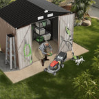 GVDV 8x6 FT Outdoor Metal Storage Shed, 7.3x5.3 FT Base Durable Garden Shed with Updated Frame Structure for Backyard, Patio, Tool Storage, All-Weather Shelter for Bike, Gardening Tools, No Floor