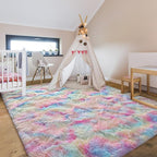 5x8 Large Area Rugs for Living Room, Super Soft Fluffy Modern Bedroom Rug, Tie-Dyed Rainbow Indoor Shag Fuzzy Carpets for Girls Kids Nursery Room Home Decor