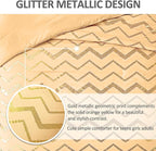 Yellow Gold Comforter Set Queen Size Metallic Bedding Set for Girls Lightweight Microfiber Comforter Set,4 Piece (2 Matching Sham + 1 Decorative Pillow)