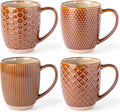 GBhome Large Coffee Mugs Set of 4, 16oz Handmade Embossed Coffee Mugs Set with Large Handle for Cappuccino/Latte/Tea/Hot Cocoa, Dishwasher & Microwave Safe, Caramel