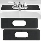 Tioncy 2 Pcs Faucet Mat Sink Splash Guard Oval-hole Oval Splash Pad for Kitchen Sink Oval Base Diatomite Faucet Mat for Bathroom Absorbent Mat Splatter Screens(Black)