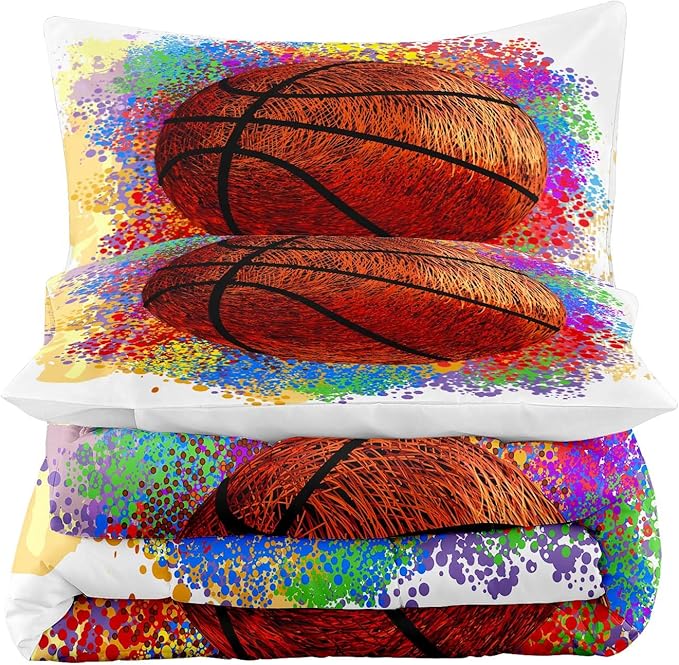 Tailor Shop Basketball Full Size Comforter Set,Basketball Bedding Set for Boys Kids Adults Teens,Sports Kids Basketball Comforter Sets Luxury Graffiti Hip Hop Set with 1 Comforter 2 Pillowcases