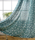 MIUCO Floral Embroidered Semi-Sheer Curtains Faux Linen Grommet Curtains for Living Room 52 x 84 Inch 2 Panels Set, Teal