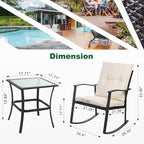 Shintenchi Outdoor 3-Piece Rocking Bistro Set,Wicker Patio Furniture Porch Chairs Conversation Sets with Glass Coffee (Beige Cushion)