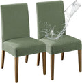 MOSAYT 100% Waterproof Dining Room Chair Covers Set of 2, Super Fit Stretch Jacquard Parson Chairs Slipcovers Removable Washable Chair Seat Protectors for Home, Kitchen, Banquet (Green)