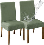 MOSAYT 100% Waterproof Dining Room Chair Covers Set of 2, Super Fit Stretch Jacquard Parson Chairs Slipcovers Removable Washable Chair Seat Protectors for Home, Kitchen, Banquet (Green)