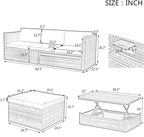Modular Rattan Outdoor Sectional Furniture, Wicker Conversation Patio Sets with Plywood Coffee Table and Lounger Sofa for Backyard, Dc-Dark Gray