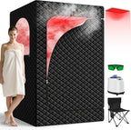Portable Infrared Sauna Box for Home, Full Body Steam Sauna Tent with 660nm & 850nm Red Light Therapy Lamp, 3L 1200W Fast-Heating Steamer, Adjustable Temp & Remote Control for Relaxation, Detox