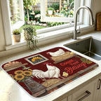 Rustic Hens Dish Drying Mat for Kitchen Counter Coffee Bar 18x24 in | Farmhouse Themed Non Slip Absorbent Kitchen Dishes Drainer Mat, with Anti-slip Rubber Backing & Hanging Loop, for Sink