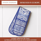 Maison d' Hermine Double Oven Mitts 100% Cotton Double Oven Glove (7"x35") | Heat Resistant BBQ Cooking Gloves with Loop Baking Grilling Kitchen Hotel Home Farmhouse Spring Summer - Melodie Bleue