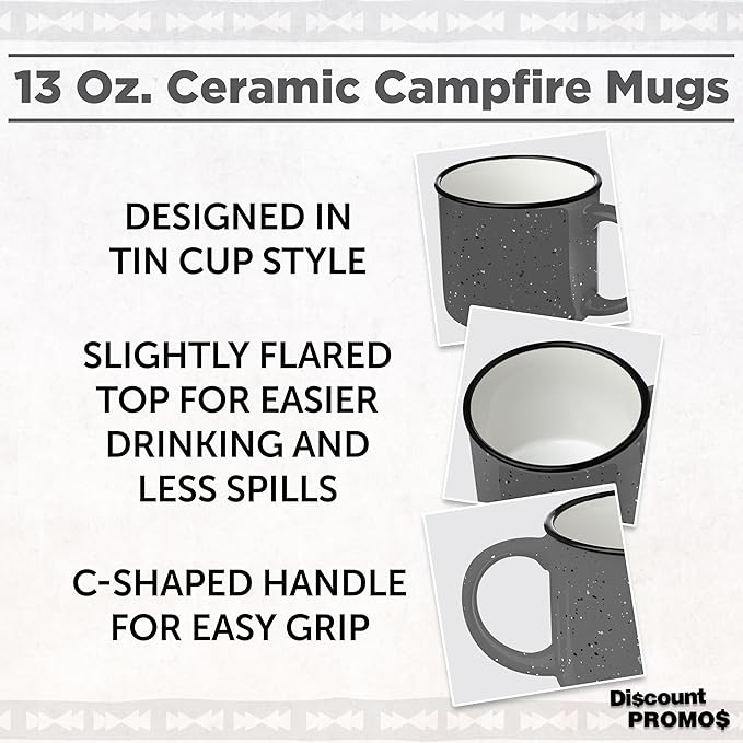 DISCOUNT PROMOS Ceramic Campfire Coffee Mugs 13 oz. Set of 10, Bulk Pack - Perfect for Tea, Espresso, Cappuccino, Hot Cocoa - Grey