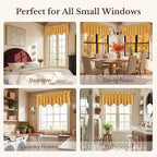 Yellowish Gold Scalloped Velvet Valance, Luxury Gold Wavy Window Treatments for Kitchen, Decorative Rod Pocket Short Drapes for Farmhouse, 52x18 Inch, 4 Panel Set