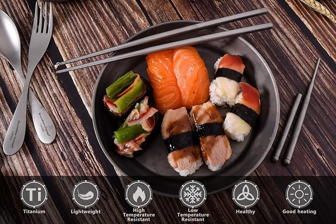 iBasingo Titanium Chopsticks Square Round Skidproof Chopsticks Outdoor Camping Cutlery Picnic Dishes Ultralight Ti1003T