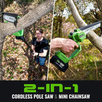 2-in-1 Cordless Pole Saw & Mini Chainsaw 20V 3.0AH 8-Inch 15FT Reach Electric Tree Trimmer Battery Powered Chainsaw with Extension Pole for Tree Trimming Branch Cutting Pruning