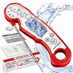 Meat Thermometer Digital - Fast Instant Read Food Thermometer for Cooking, Candy, Outside Grill, and Roast, Digital Food Thermometer with Backlight LCD & Calibration - Red/Silver