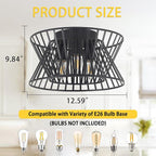 3-Lights Black Ceiling Light Vintage Geometric Chandelier Light Fixture Adjustable Metal Semi Flush Mount Lighting for Kitchen Room Dining Room Foyer