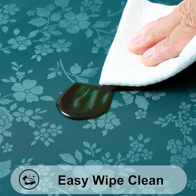 Smiry Square Waterproof Heavy Duty Vinyl Tablecloths, 60 x 60 Inch | Wipeable Washable Floral Embossed Table Cover for Kitchen and Dining Room, Indoor & Outdoor Use, Emerald Green