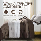 Andency Stripe Comforter Set Full Size (79x90 Inch), 3 Pieces Brown Patchwork Striped Comforter, Soft Microfiber Down Alternative Comforter Bedding Set with Corner Loops
