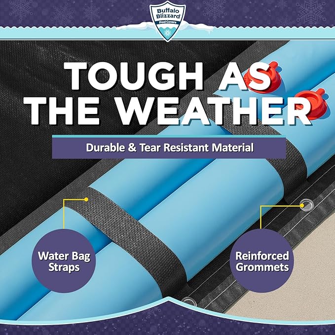 Buffalo Blizzard Economy 18 ft x 36 ft Rectangular Winter Pool Cover | Black/Blue | Closing Inground Swimming Pools | Easy to Install | Heavy Duty, Cold & UV Resistant | Shields from Seasonal Debris