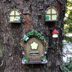 Fairy Door and Windows Garden Kit Accessories Outdoor, Glow in Dark Gnome House for Tree, Lawn Yard Art Sculpture, Miniature Garden Decor (Butterfly)