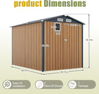 6x8 FT Outdoor Metal Storage Shed with Lockable Door, Steel Garden Utility Shed with Vents and Window, Backyard Patio Tool Shed for Lawn Equipment, Bike, Firewood and Mower Storage, Brown