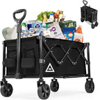Wagon Cart Shopping Foldable Folding Collapsible with Wheels Big On Beach Garden Outdoor Grocery Heavy Duty Utility All Terrain Portable Wagons Carts for Groceries Sand Camping Sports Black
