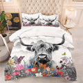 Tailor Shop Highland Cow Comforter Sets King Size,Highland Cow Bedding for Teens Kids Man,Cattle Western Bedding Wildlife Farmhouse Bull Mountain Flower Comforter with 2 Pillowcase