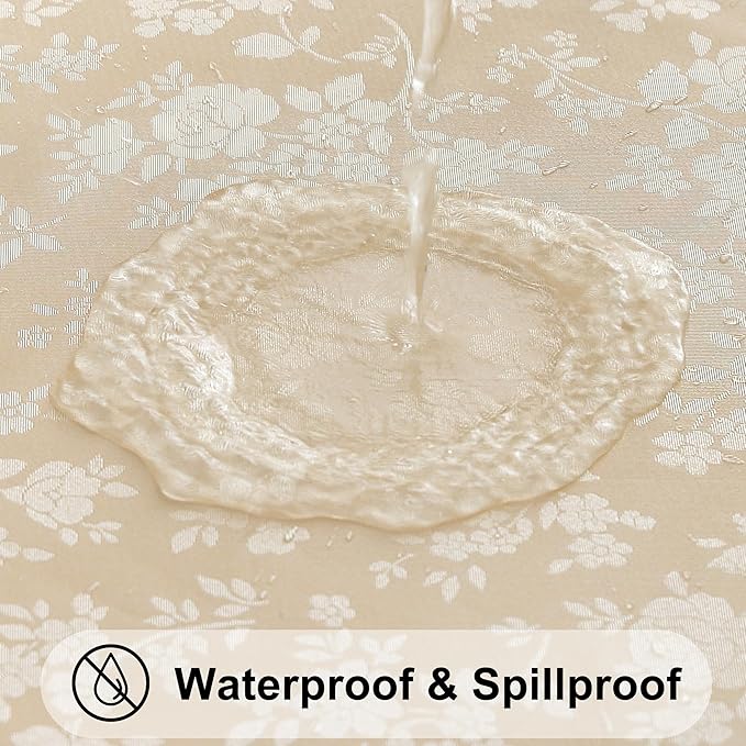 Smiry Round Table Cloth, Waterproof Heavy Duty Vinyl Tablecloths, Wipeable Washable Table Cover for Kitchen and Dining Room (Beige, 70" Round) | Wipeable Washable Floral Embossed Table Cover for Kitchen and Dining Room, Indoor & Outdoor Use, Beige