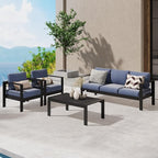 Wisteria Lane Aluminum Outdoor Patio Furniture Set, 4 Pcs Modern Outdoor Conversation Set Sectional Sofa with Upgrade Cushion and Coffee Table for Balcony,Black Frame and Blue Cushion