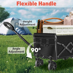 Wagons Carts Foldable,360 lbs Collapsible Wagon with Wheels Foldable Wagon Cart with Flexible Handle,Lightweight Portable Folding Cart for Camping Beach Picinic Grocery Outdoor Sports Shopping(Black)